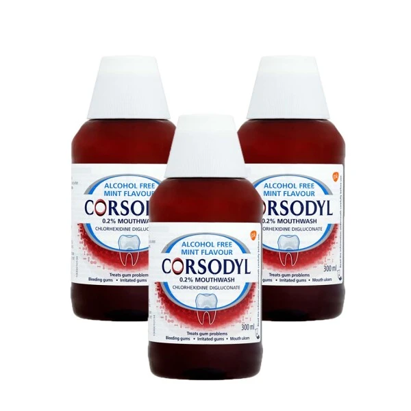 Corsodyl 0.2% Gum Problem Alcohol Free Mint Mouthwash 300ml | X3 Pack