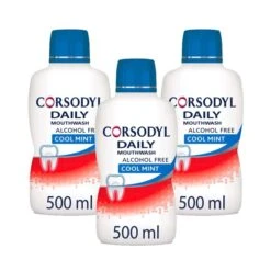Corsodyl Daily Mouthwash Gum Care Alcohol Free Cool Mint 500ml | X3 Pack