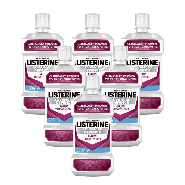 Listerine Advanced Defence Gum Treatment Mouthwash Crisp Mint 500ml | X6 Pack