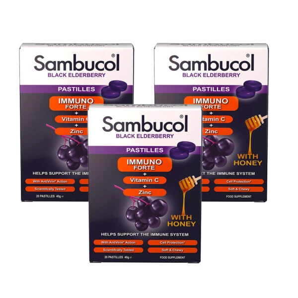 Sambucol Immuno Forte Black Elderberry Pastilles 20 Pack | X3 Pack